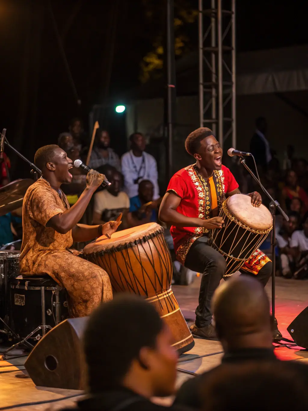 A photograph capturing a musical performance at La Voute Rovellotti, featuring local musicians playing traditional instruments, with an audience enjoying the cultural experience.